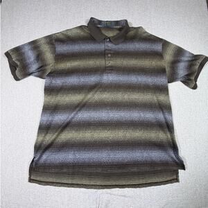 Descente Men 2XL Tan Brown Textured Striped Short Sleeve Button Front Golf Shirt